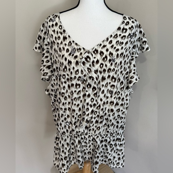 Lane Bryant V Neck Flutter Sleeve Animal Print Blouse - Picture 1 of 9